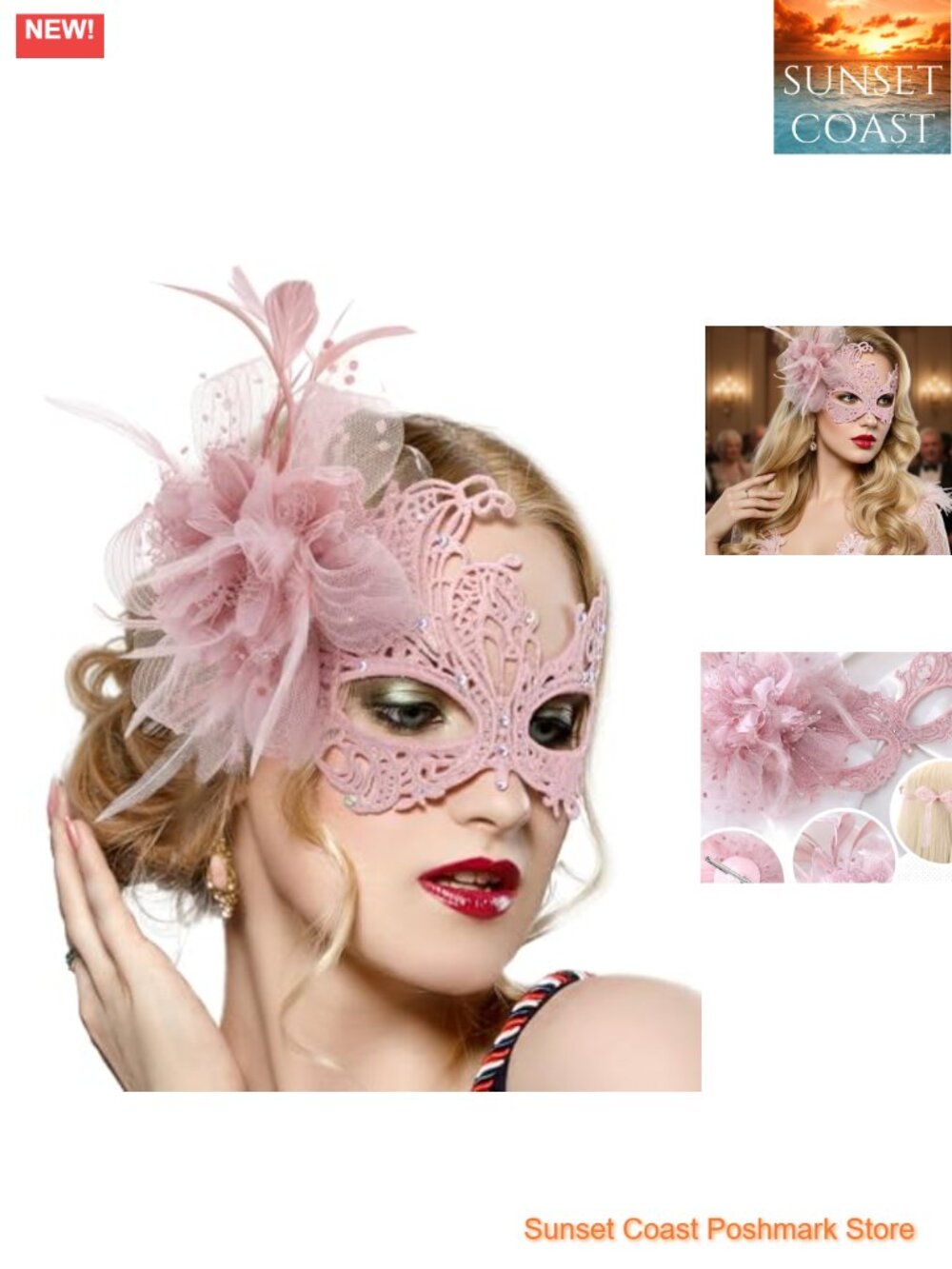 Lace Masquerade Mask Feather Floral Venetian Halloween Party Eyemask